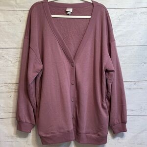 A New Day Button Front Fleece Sweatshirt-Style Cardigan in Mauve, size XL, NWOT
